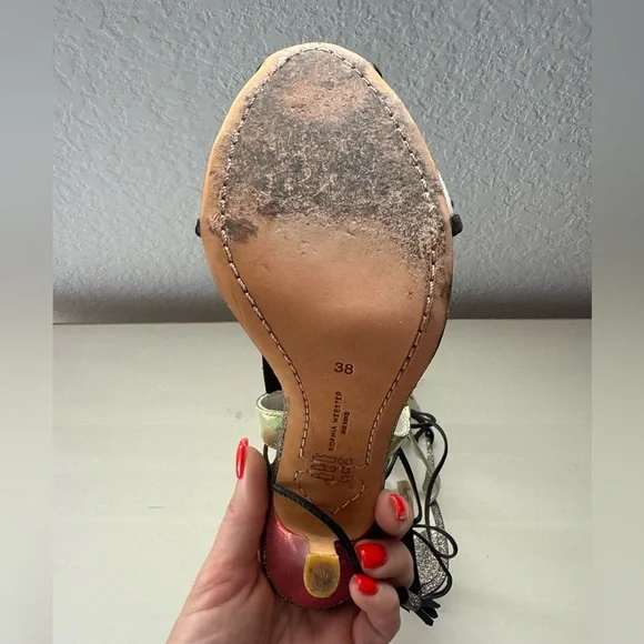 Sophia Webster Mesh Polka Dot Tri Color Metallic Peep Toe Heels Sz: 8 - Picture 11 of 13